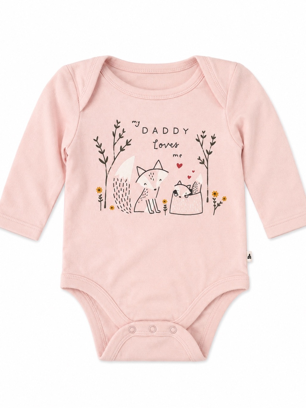 GAP Light Pink Fox Graphic “Daddy Loves Me” Long-Sleeve One-Piece Bodysuit